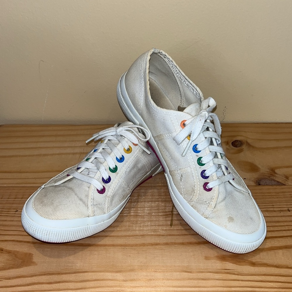 Superga White Canvas Rainbow Eyelets Pride Classic Sneakers